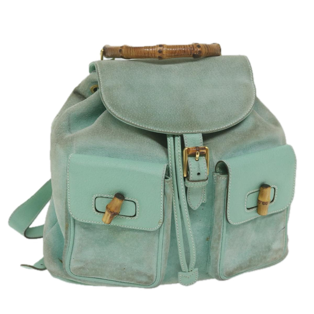 GUCCI Bamboo Backpack Suede Light Blue 63986