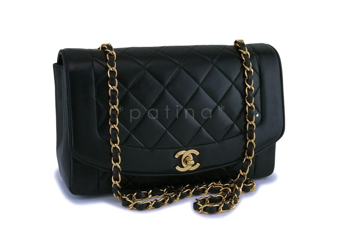 Chanel Black Vintage Lambskin Medium Diana Classic Flap Bag 24k GHW