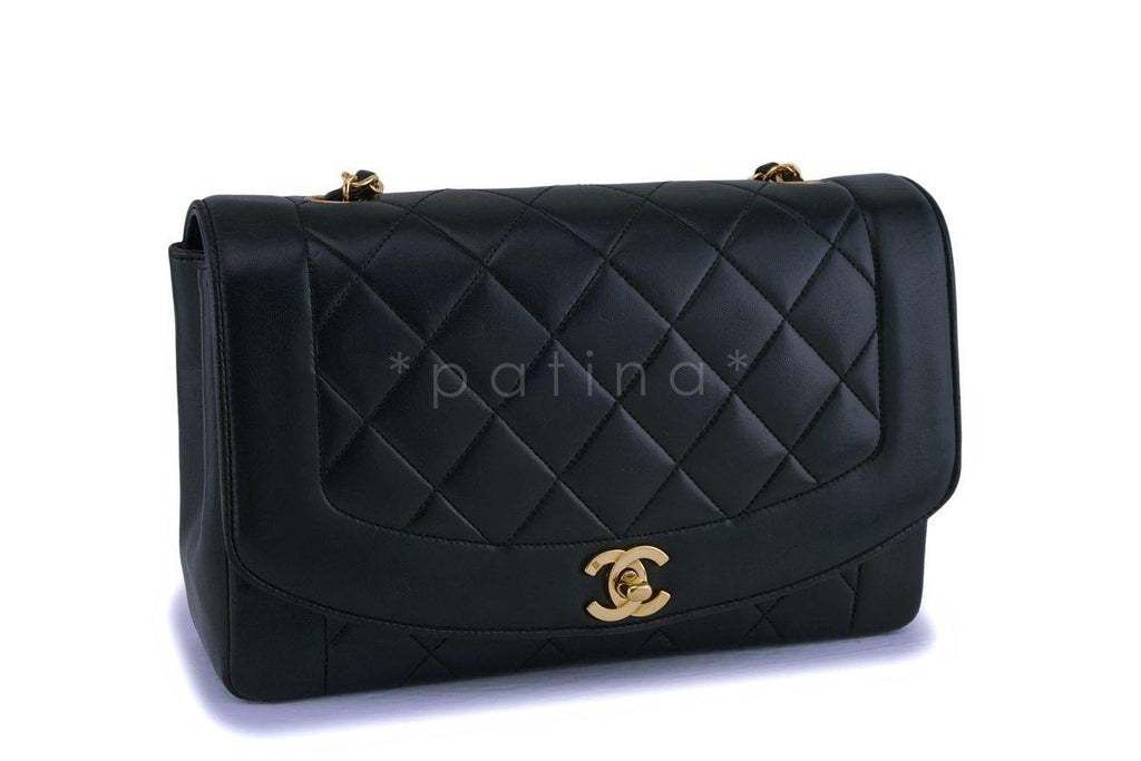 Chanel Black Vintage Lambskin Medium Diana Classic Flap Bag 24k GHW
