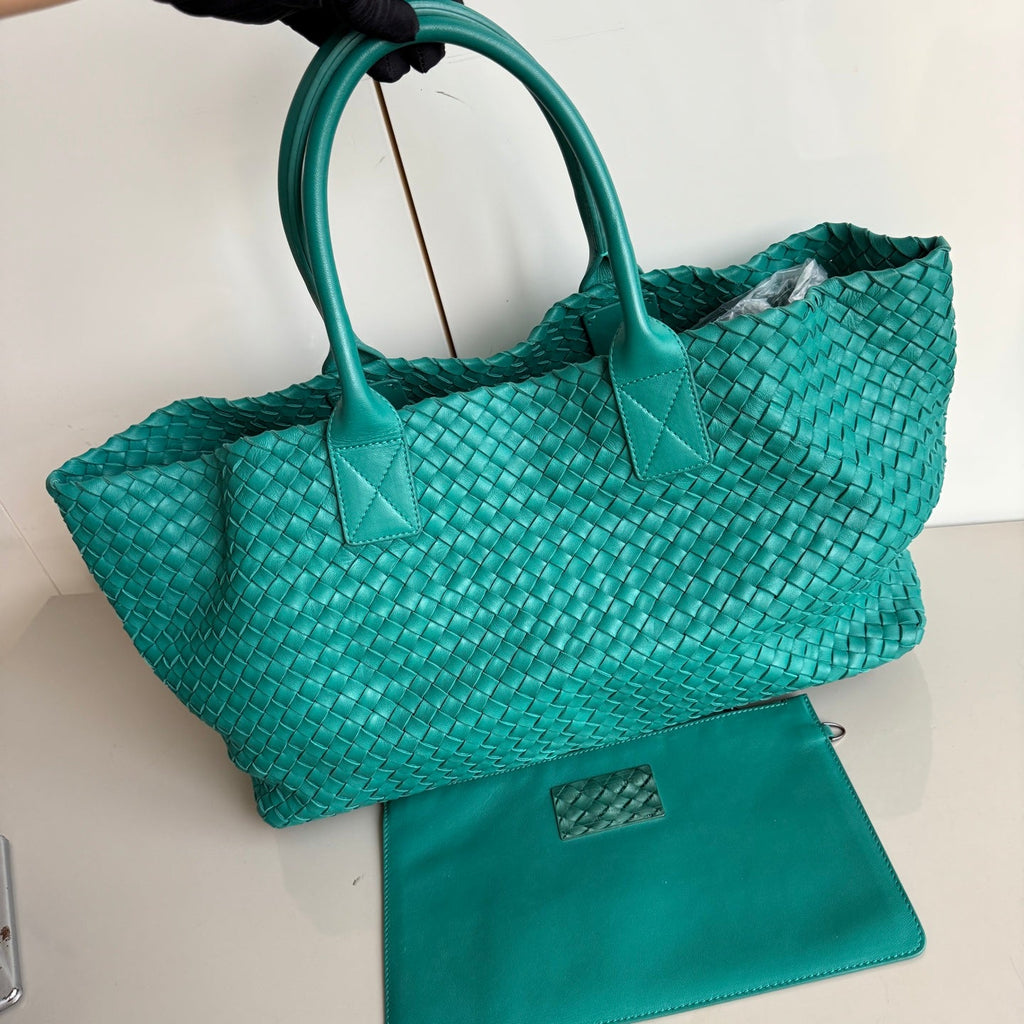 Bottega Veneta Cabat Large Intreccio Leather Tote Bag Green with Pouch 40cm