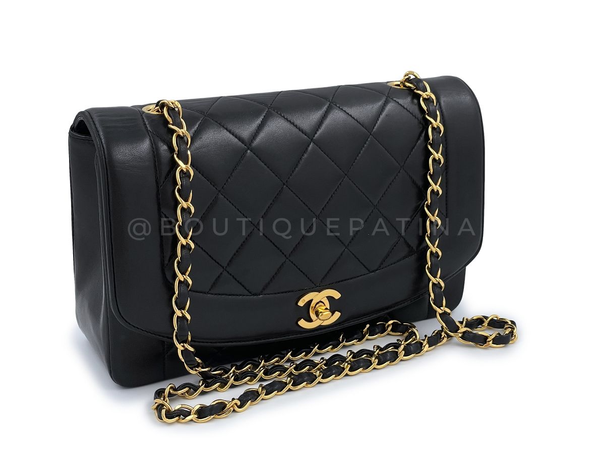Chanel 1992 Vintage Medium Diana Bag Black Lambskin 24k GHW