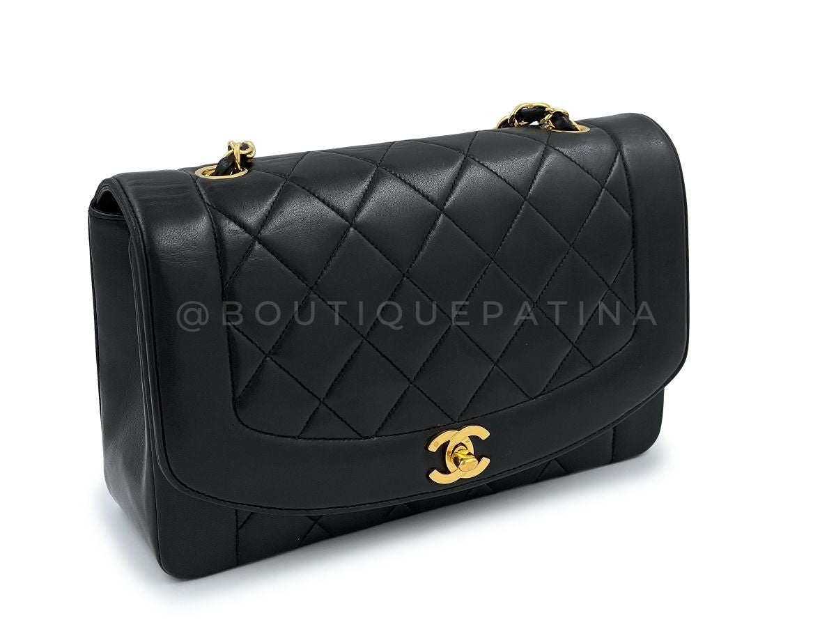 Chanel 1992 Vintage Medium Diana Bag Black Lambskin 24k GHW