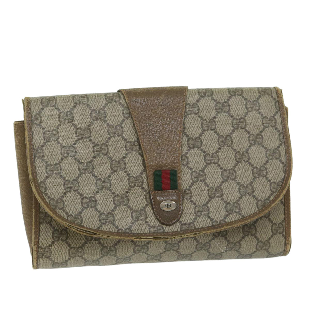 GUCCI GG Canvas Web Sherry Line Clutch Bag PVC Beige Green Red 64005