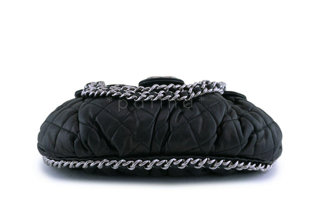 Chanel Black Textured Calf Medium Chain Around Crossbody Flap Bag SHW