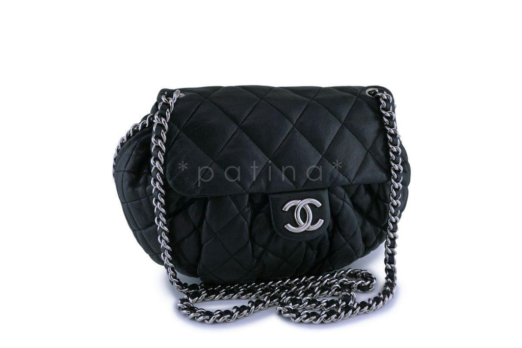 Chanel Black Textured Calf Medium Chain Around Crossbody Flap Bag SHW