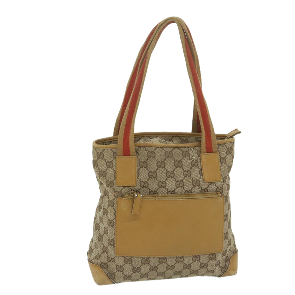 GUCCI GG Canvas Sherry Line Tote Bag Beige Orange 64008