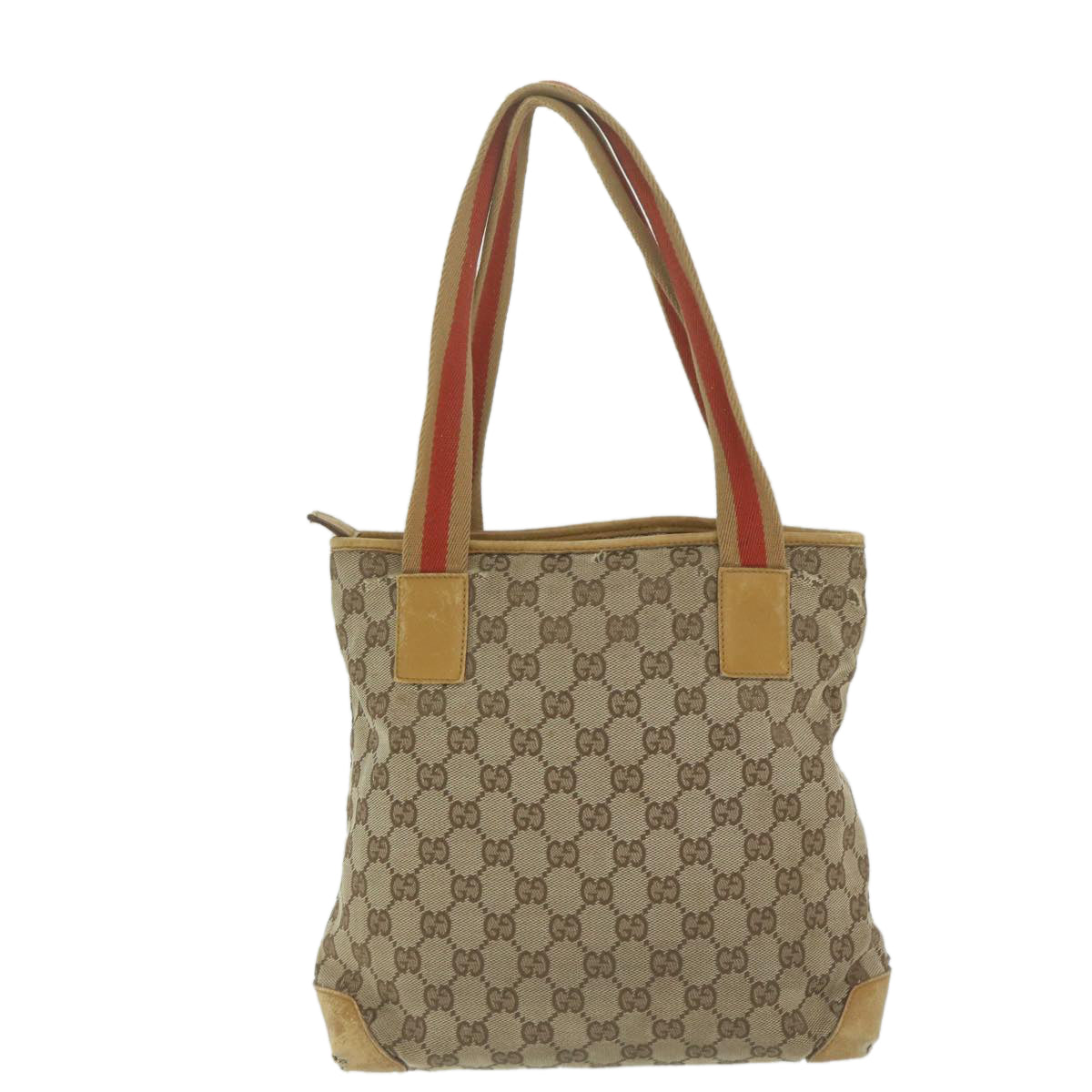 GUCCI GG Canvas Sherry Line Tote Bag Beige Orange 64008