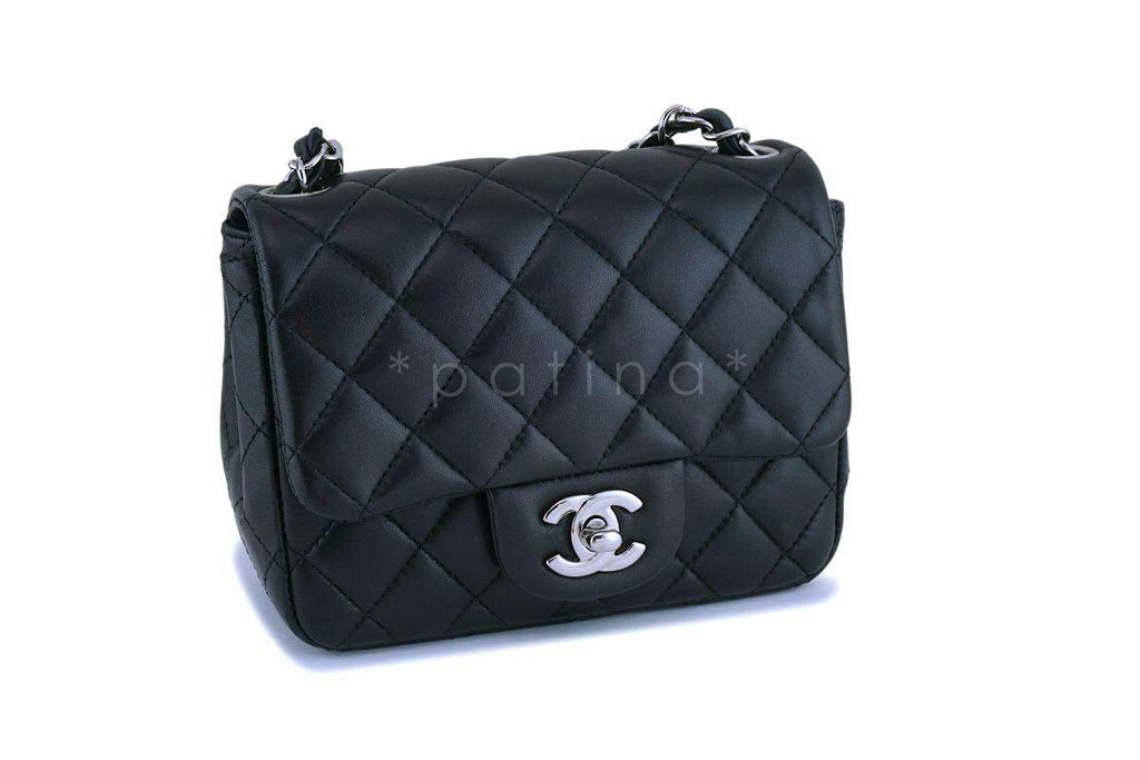 Chanel Classic Mini Square Black Lambskin Crossbody Bag SHW