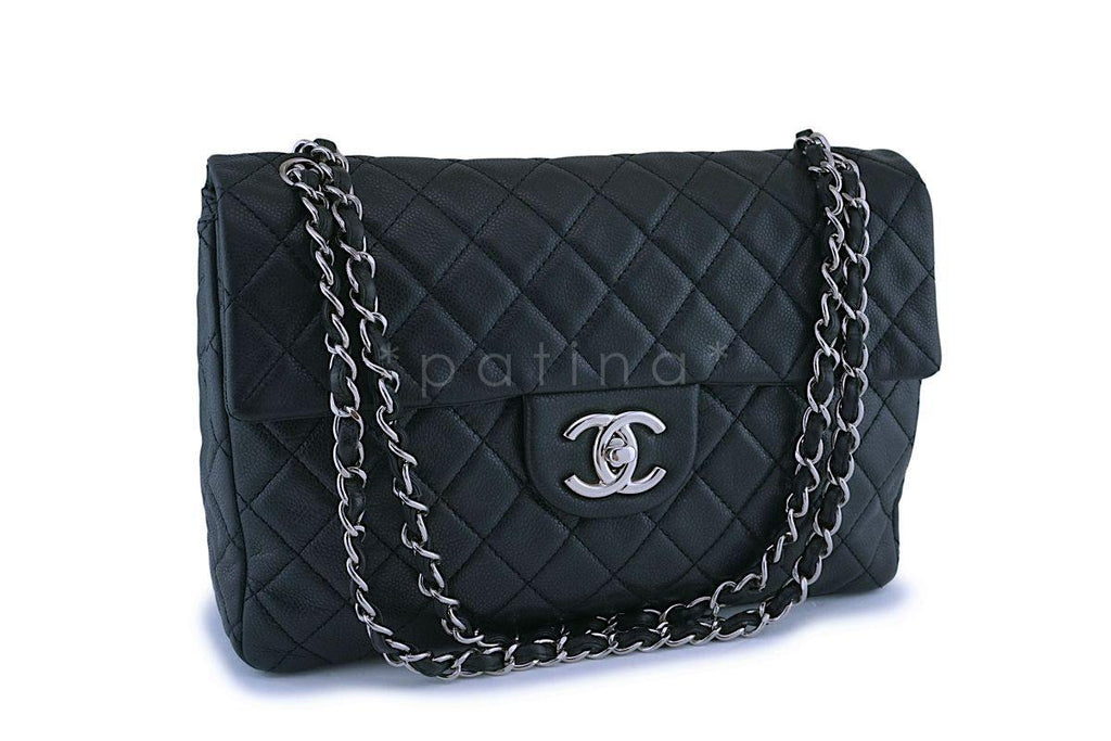 Rare Chanel Black Soft Caviar Maxi "Jumbo XL" Classic Double Flap Bag SHW