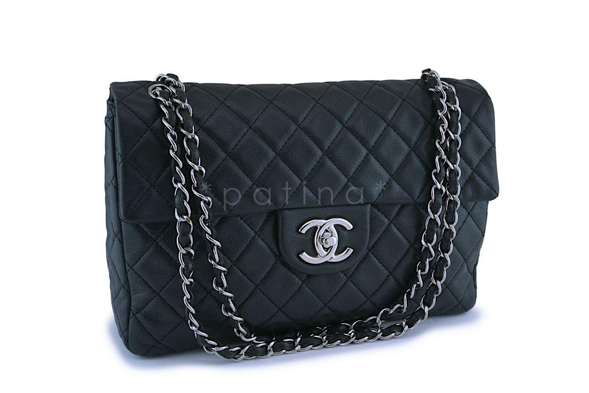 Rare Chanel Black Soft Caviar Maxi "Jumbo XL" Classic Double Flap Bag SHW