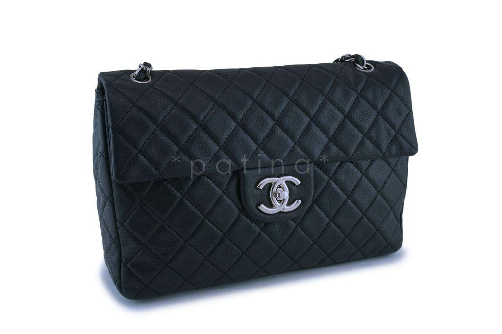 Rare Chanel Black Soft Caviar Maxi "Jumbo XL" Classic Double Flap Bag SHW