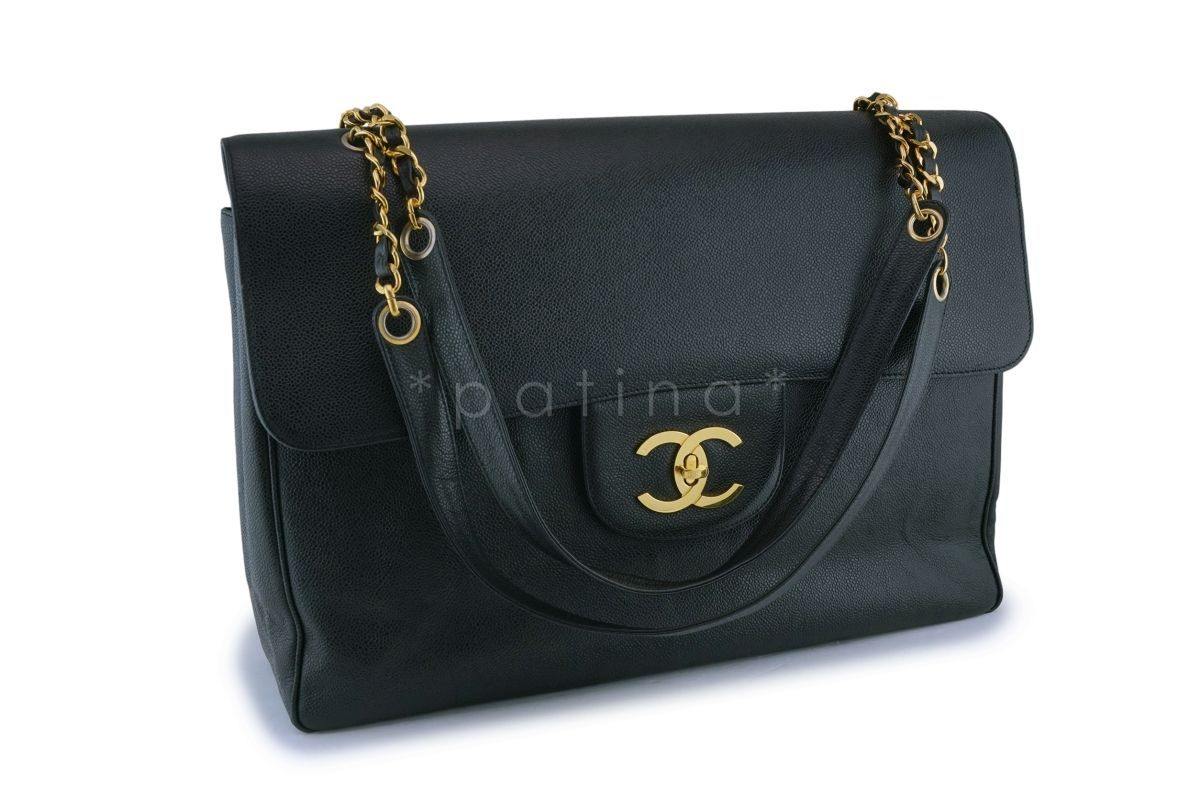Chanel Vintage Caviar Supermodel Maxi Jumbo XXL Flap Bag 24k GHW