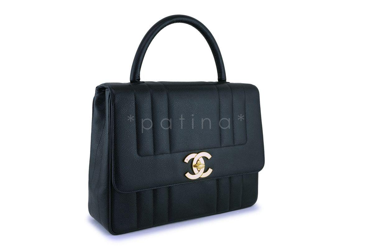 Chanel Vintage Black Mademoiselle Caviar Kelly Bag 24k GHW