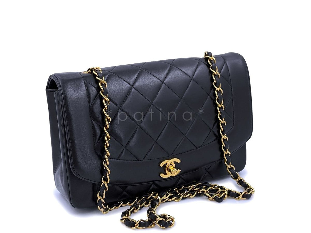 Chanel Vintage Black Diana Flap Bag Medium Lambskin 24k GHW