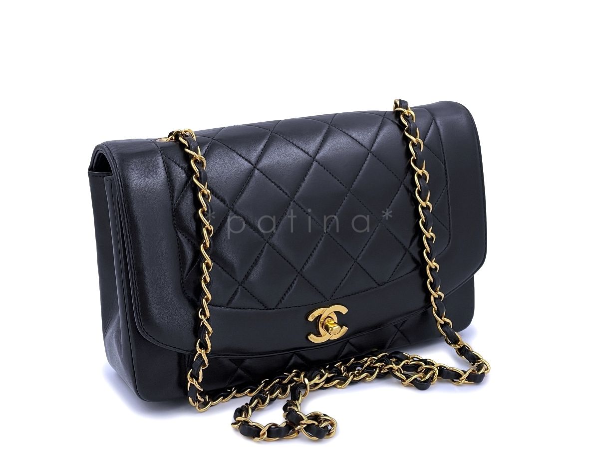 Chanel Vintage Black Diana Flap Bag Medium Lambskin 24k GHW