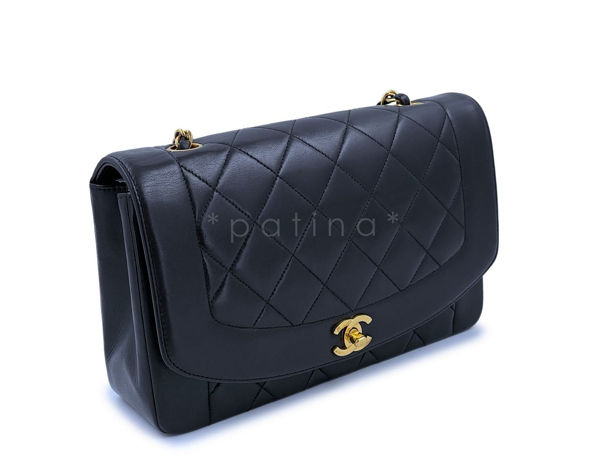 Chanel Vintage Black Diana Flap Bag Medium Lambskin 24k GHW