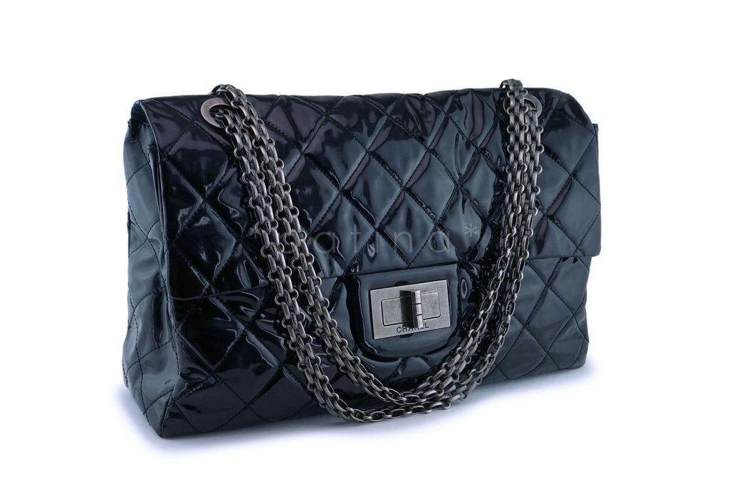 Rare Chanel Black Patent XXL Supermodel Reissue Flap Bag Weekender RHW
