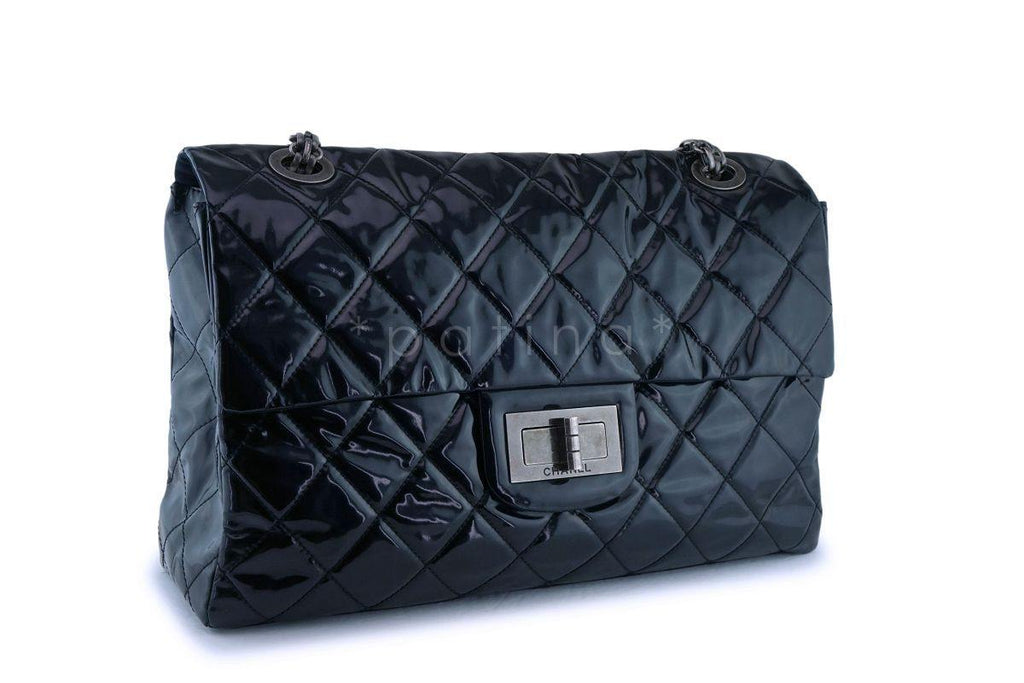 Rare Chanel Black Patent XXL Supermodel Reissue Flap Bag Weekender RHW
