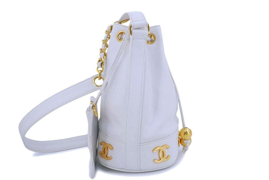 Chanel Vintage White Caviar Small Drawstring Tote Bag 24k GHW