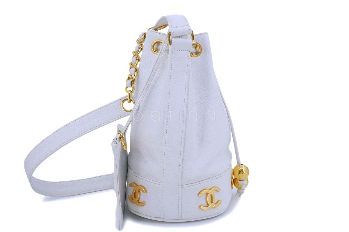 Chanel Vintage White Caviar Small Drawstring Tote Bag 24k GHW