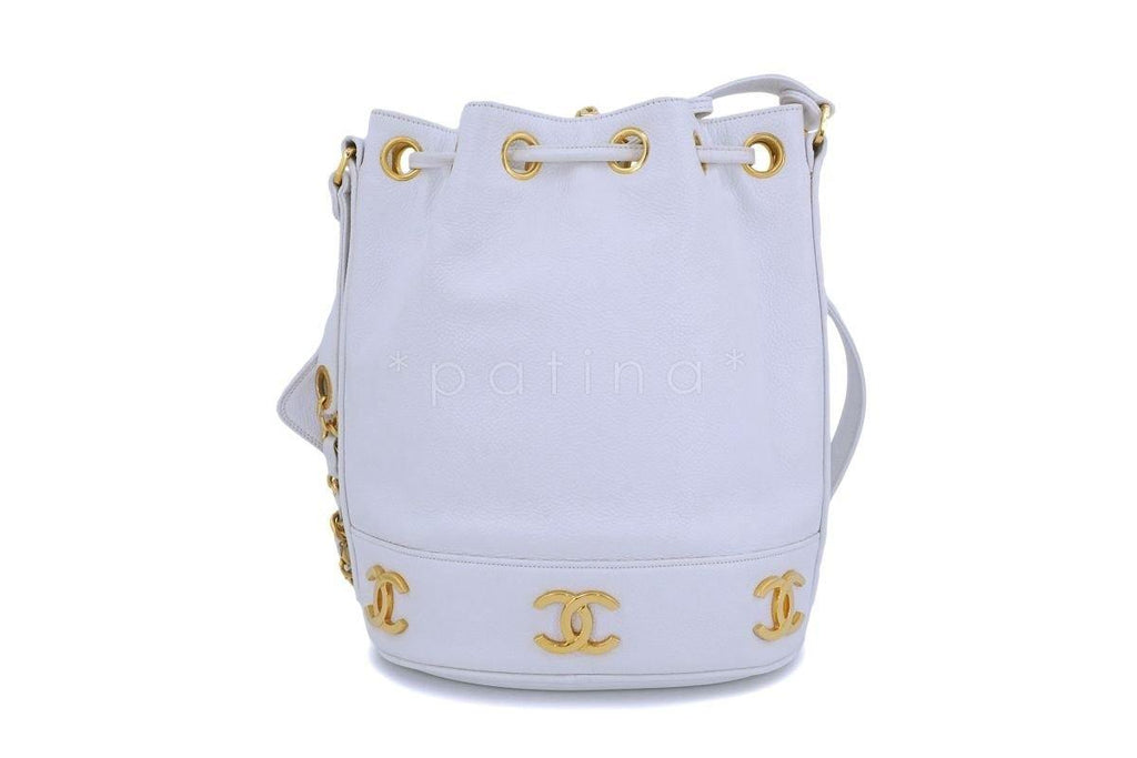 Chanel Vintage White Caviar Small Drawstring Tote Bag 24k GHW