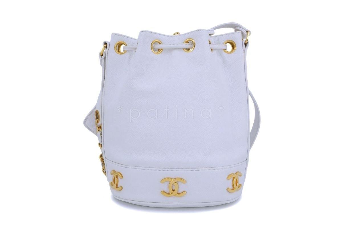 Chanel Vintage White Caviar Small Drawstring Tote Bag 24k GHW