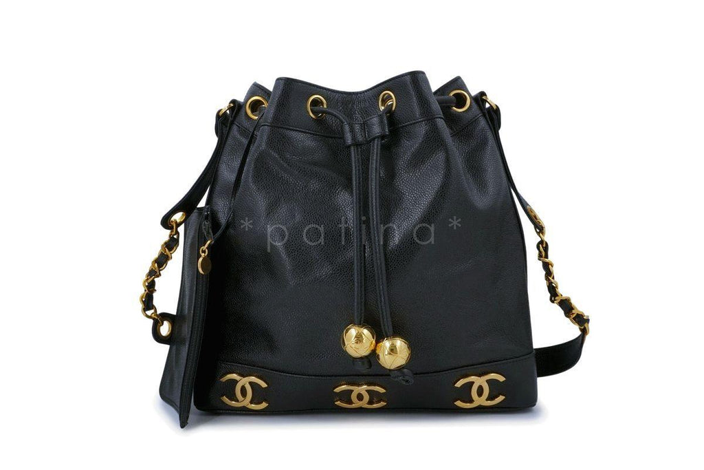 Chanel Vintage Black Caviar Drawstring Bucket Bag 24k GHW