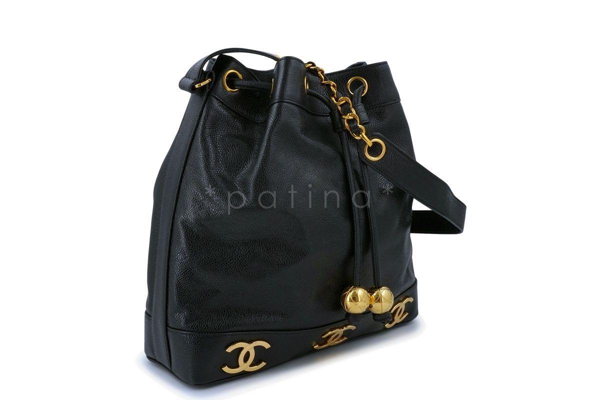 Chanel Vintage Black Caviar Drawstring Bucket Bag 24k GHW