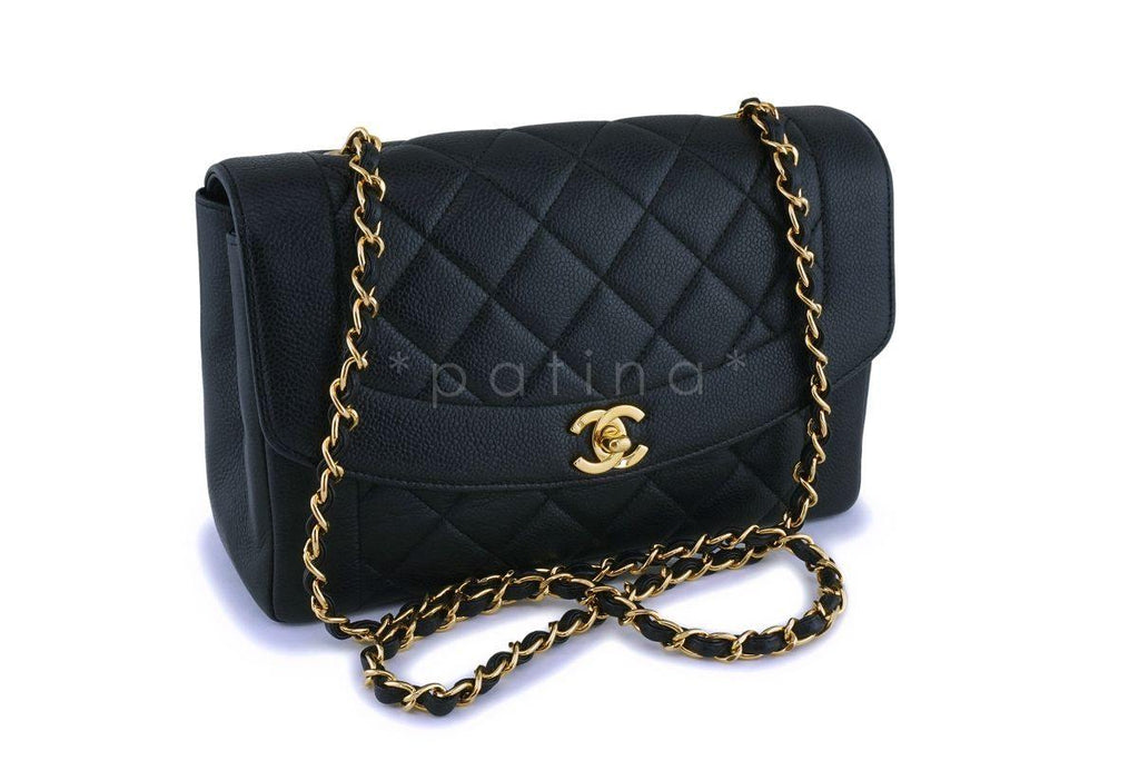 Chanel Vintage Black Caviar Classic Diana Flap Bag 24k GHW