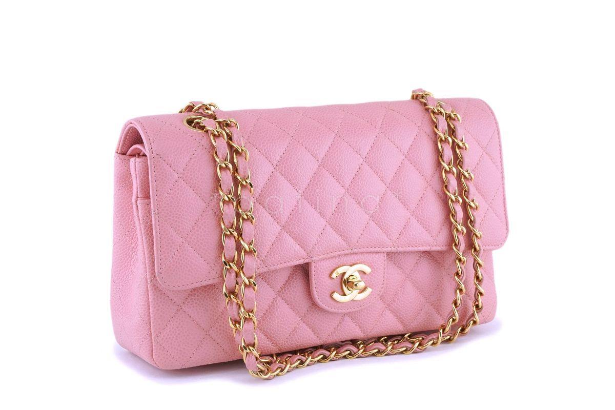 06 Chanel Pink Caviar Medium Classic Double Flap Bag 24k GHW BPI
