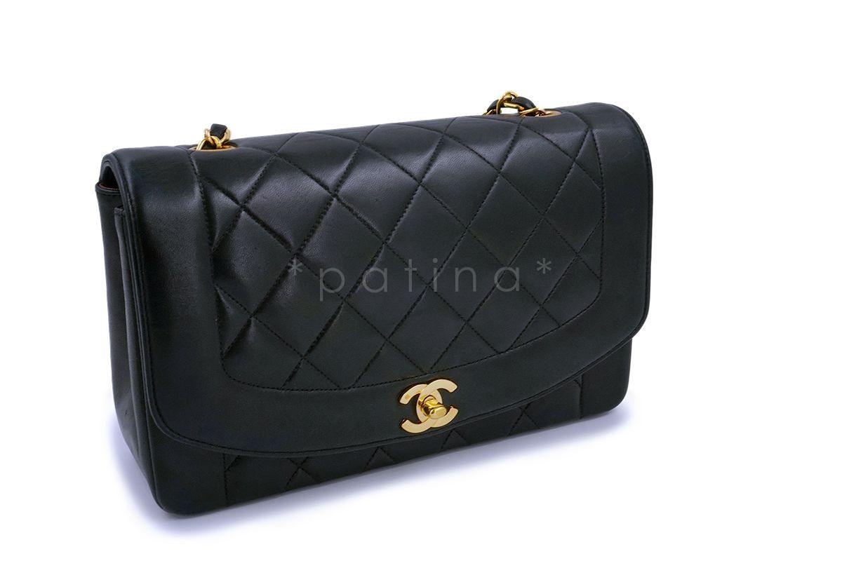 Chanel Black Vintage Lambskin Medium Diana Classic Flap Bag 24k GHW