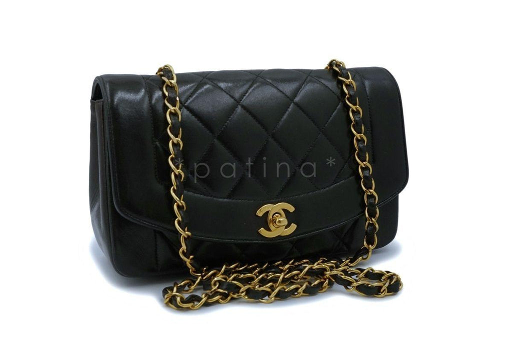 Chanel Vintage Black Lambskin Small Diana Flap Bag 24k GHW
