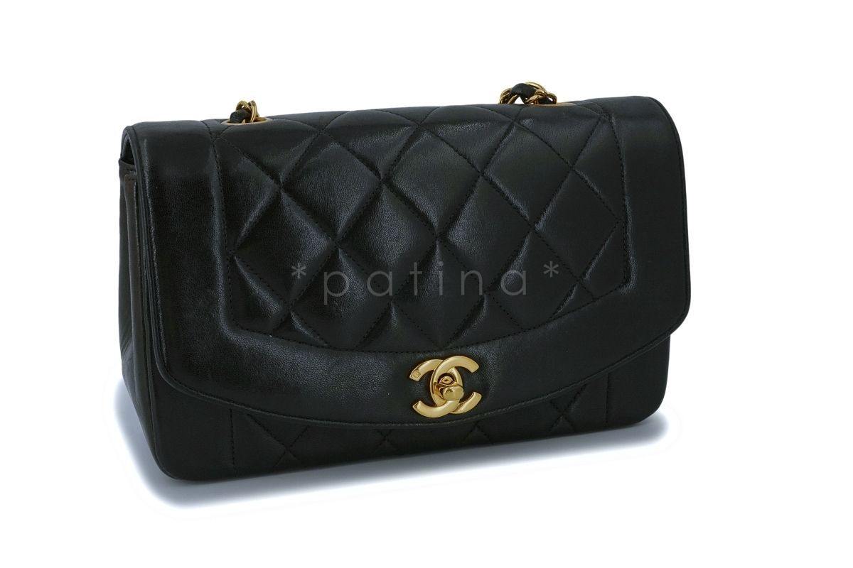 Chanel Vintage Black Lambskin Small Diana Flap Bag 24k GHW