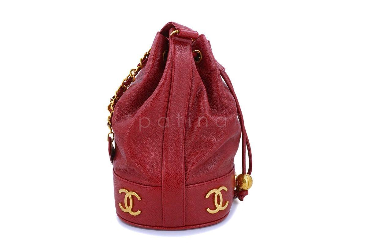 Chanel Vintage Red Caviar Drawstring Bucket Bag 24k GHW