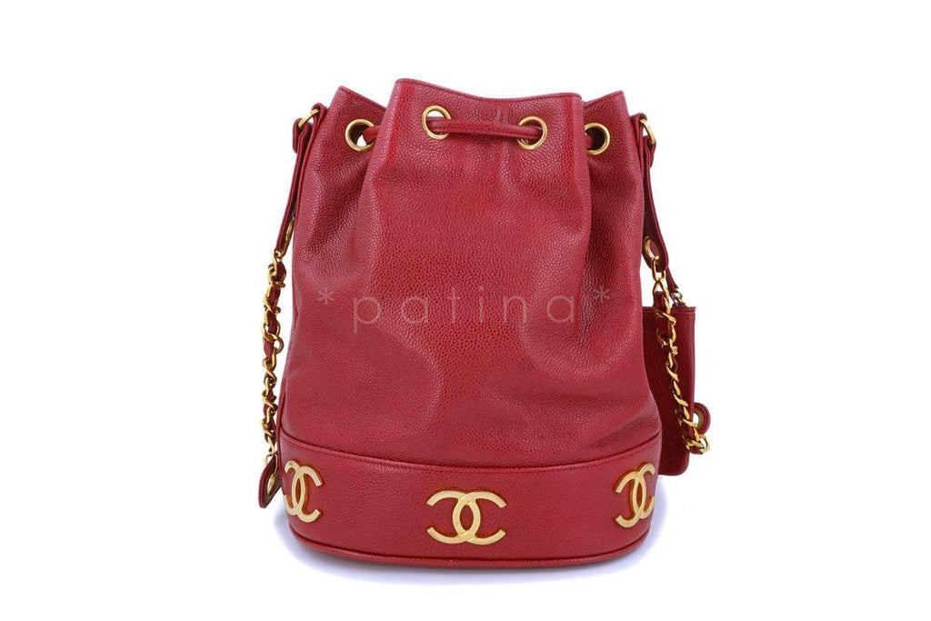 Chanel Vintage Red Caviar Drawstring Bucket Bag 24k GHW