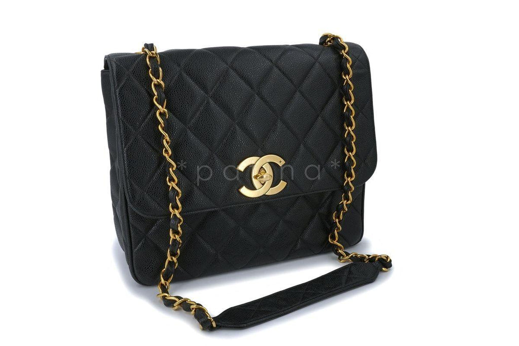Chanel Vintage Black Caviar Tall Crossbody Flap Bag 24k GHW