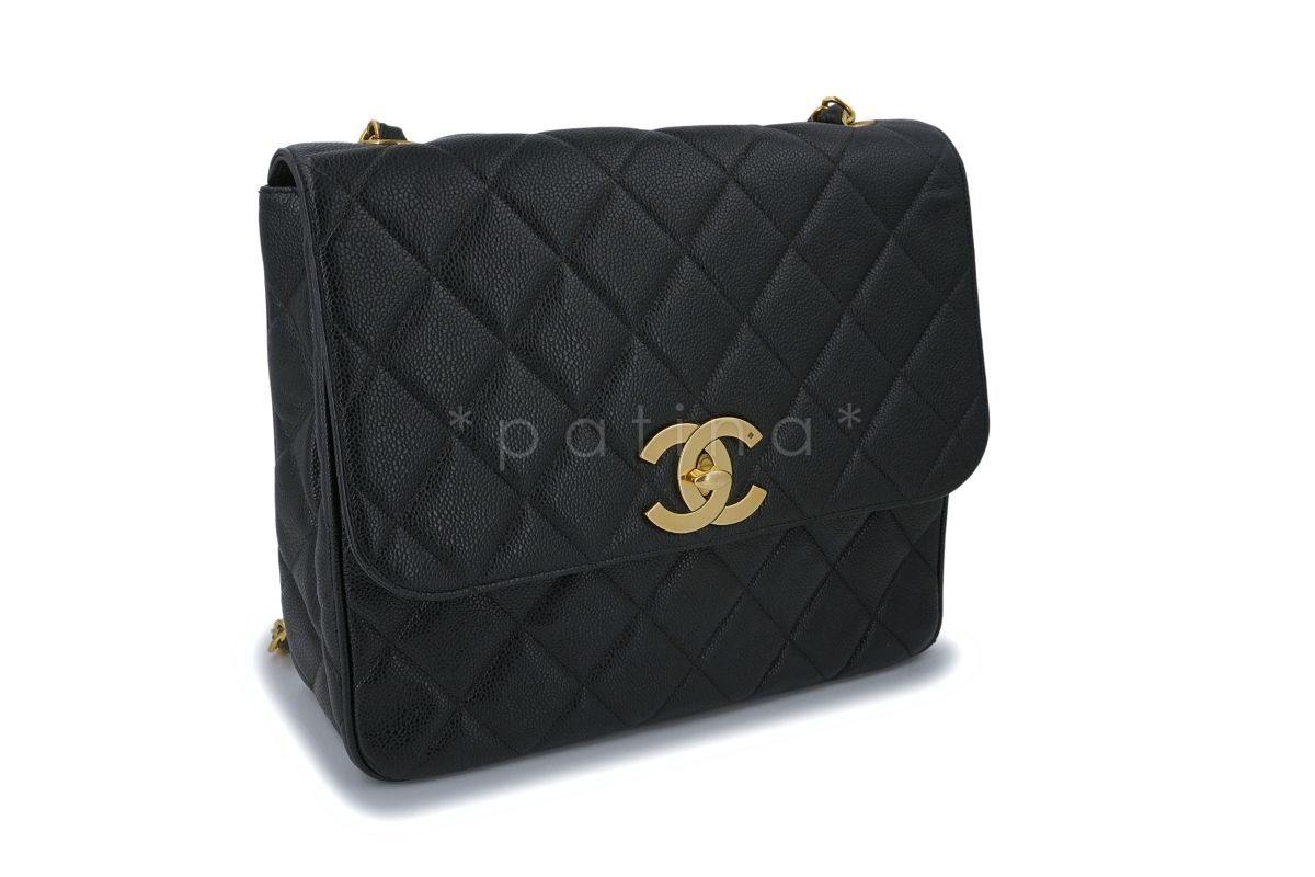 Chanel Vintage Black Caviar Tall Crossbody Flap Bag 24k GHW