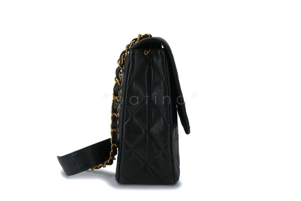 Chanel Vintage Black Caviar Tall Crossbody Flap Bag 24k GHW