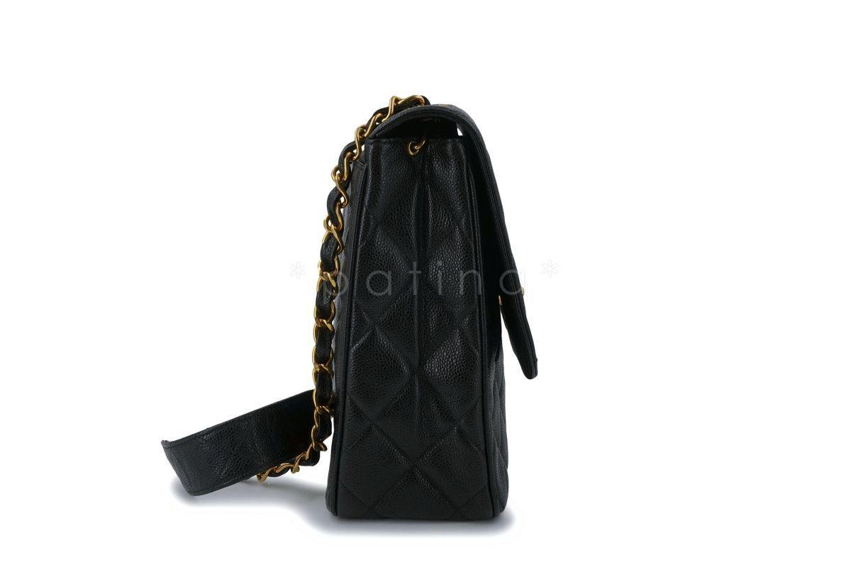 Chanel Vintage Black Caviar Tall Crossbody Flap Bag 24k GHW