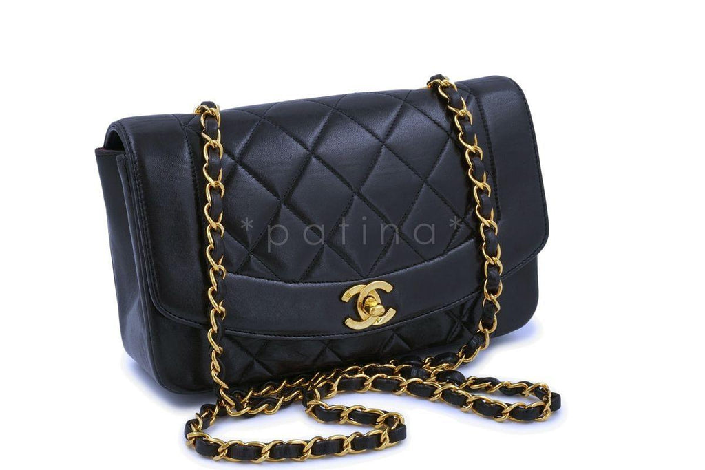 Chanel Black Vintage Lambskin Small Diana Classic Flap Bag 24k GHW