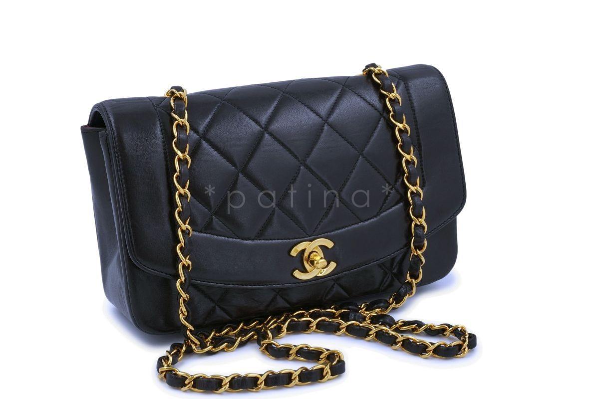Chanel Black Vintage Lambskin Small Diana Classic Flap Bag 24k GHW