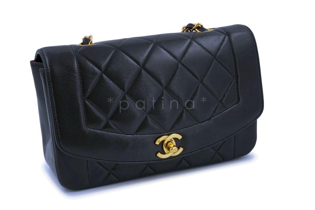 Chanel Black Vintage Lambskin Small Diana Classic Flap Bag 24k GHW