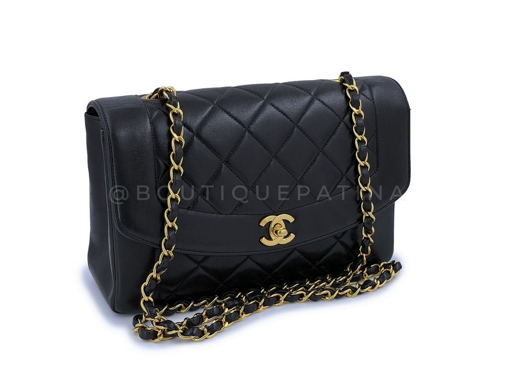 Chanel Vintage Diana Flap Bag Black Medium 24k GHW Pocket