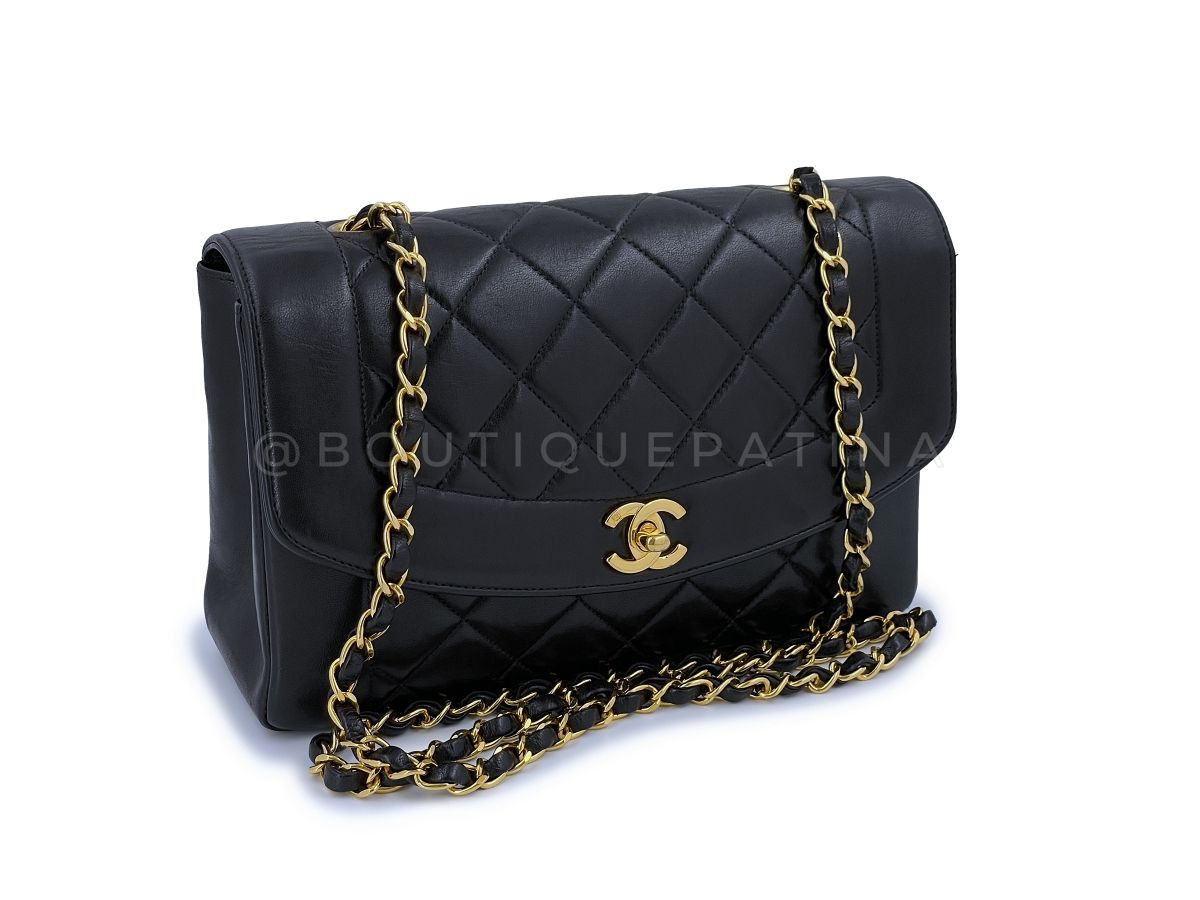 Chanel Vintage Diana Flap Bag Black Medium 24k GHW Pocket