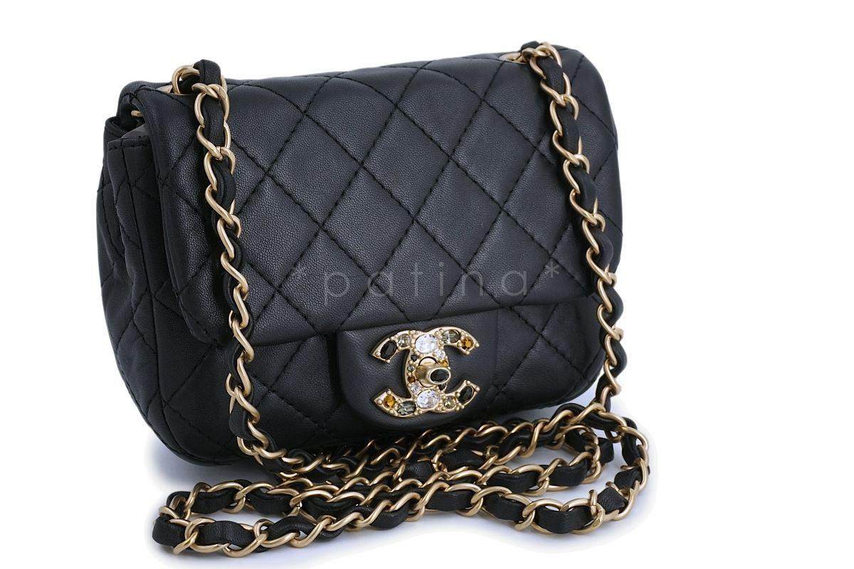 Chanel Pearly Black Precious Jewel Crystals Square Mini Classic Jeweled Flap Bag