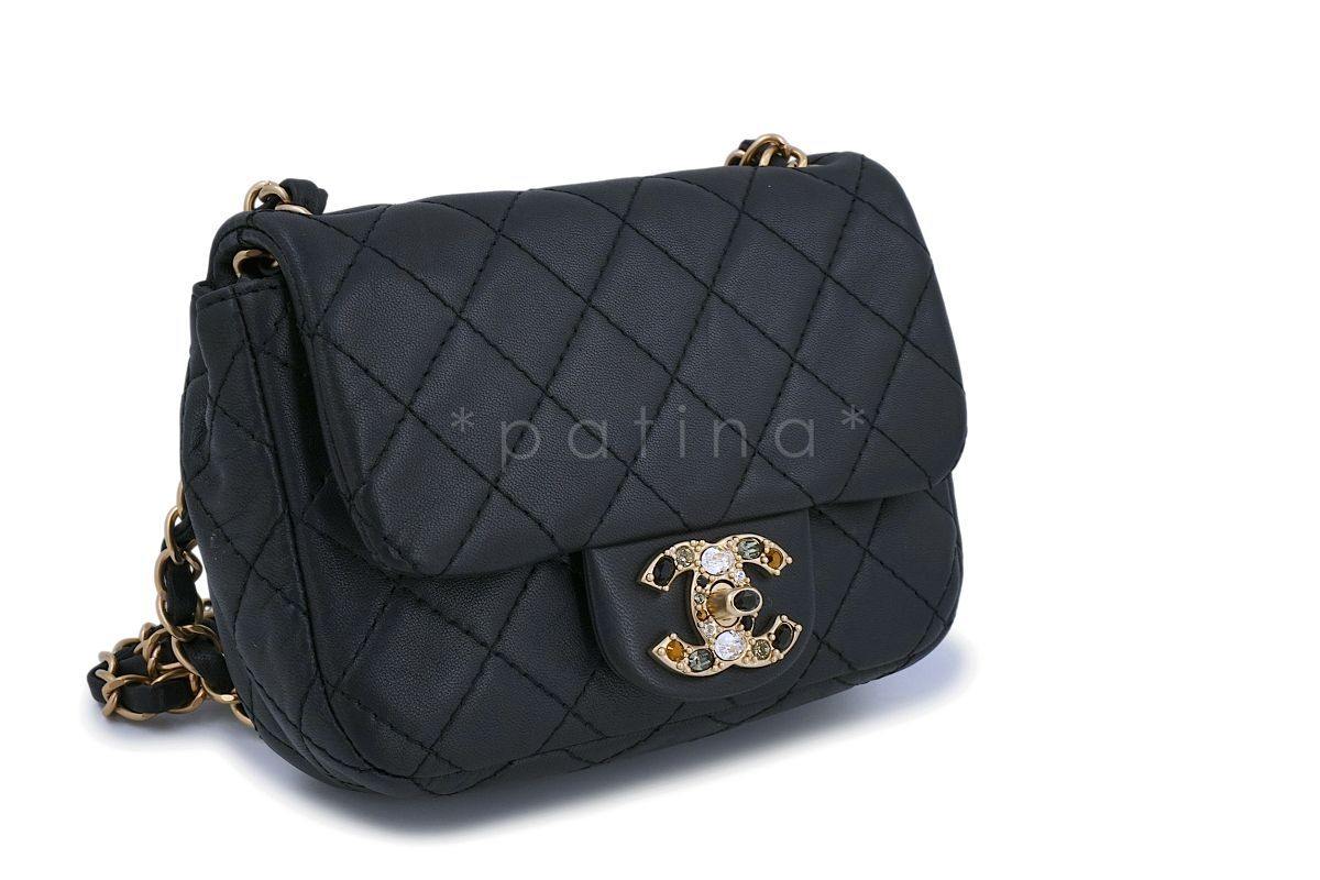 Chanel Pearly Black Precious Jewel Crystals Square Mini Classic Jeweled Flap Bag