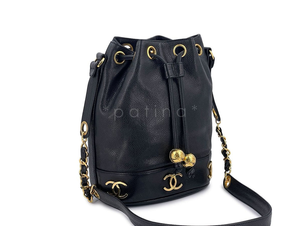 Chanel Vintage Black Caviar Drawstring Bucket Bag Small 24k GHW
