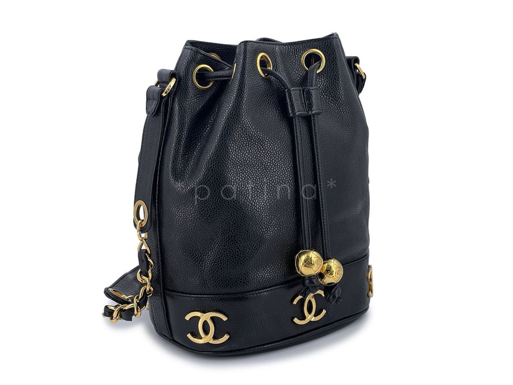 Chanel Vintage Black Caviar Drawstring Bucket Bag Small 24k GHW