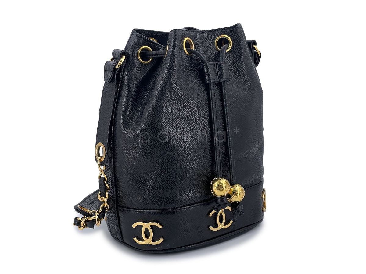 Chanel Vintage Black Caviar Drawstring Bucket Bag Small 24k GHW