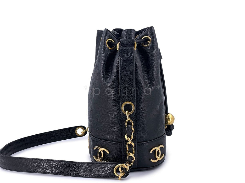 Chanel Vintage Black Caviar Drawstring Bucket Bag Small 24k GHW